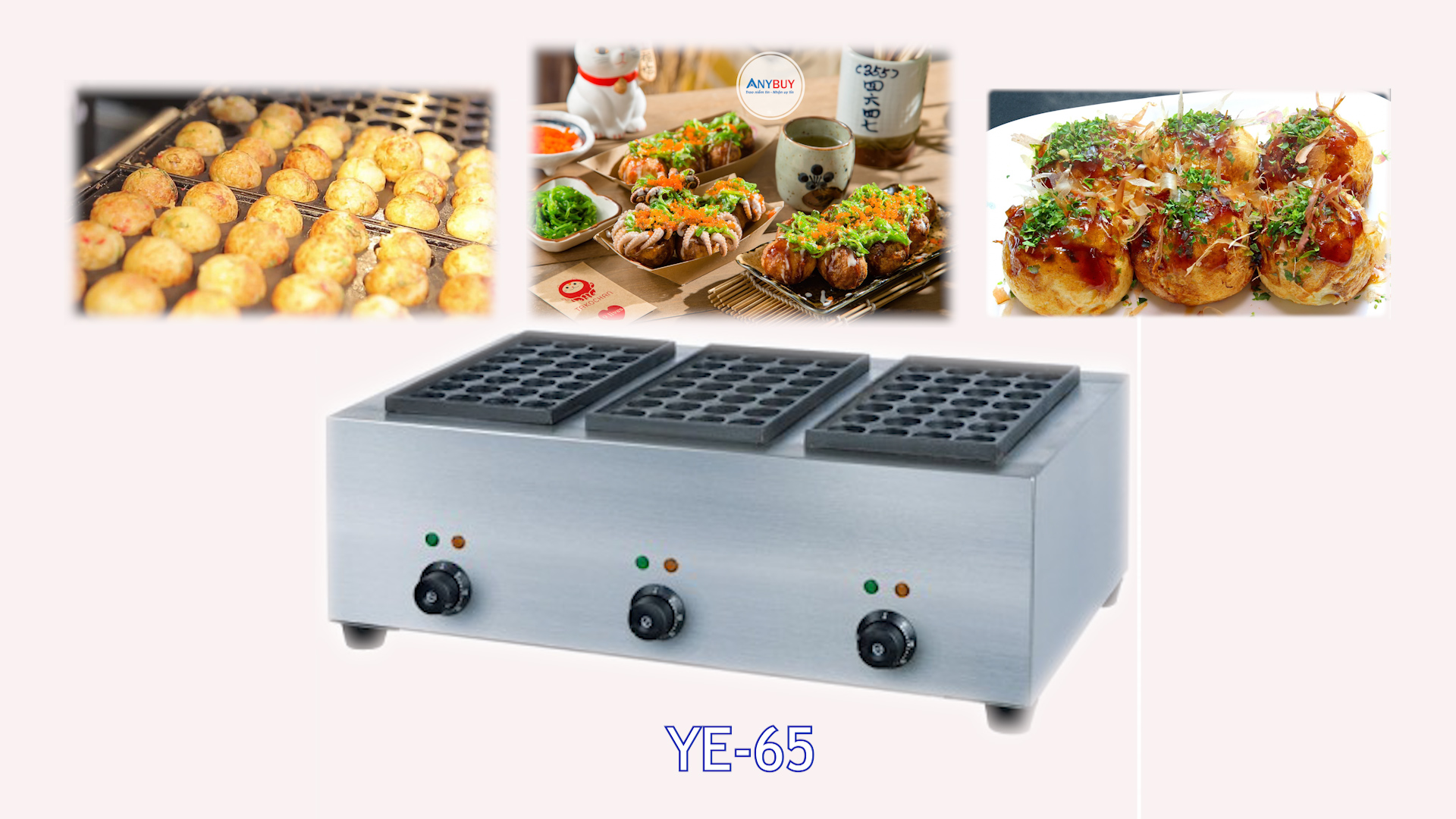 Máy làm bánh nhân bạch tuộc dùng điện 3 bếp 6kW Takoyaki YE-65